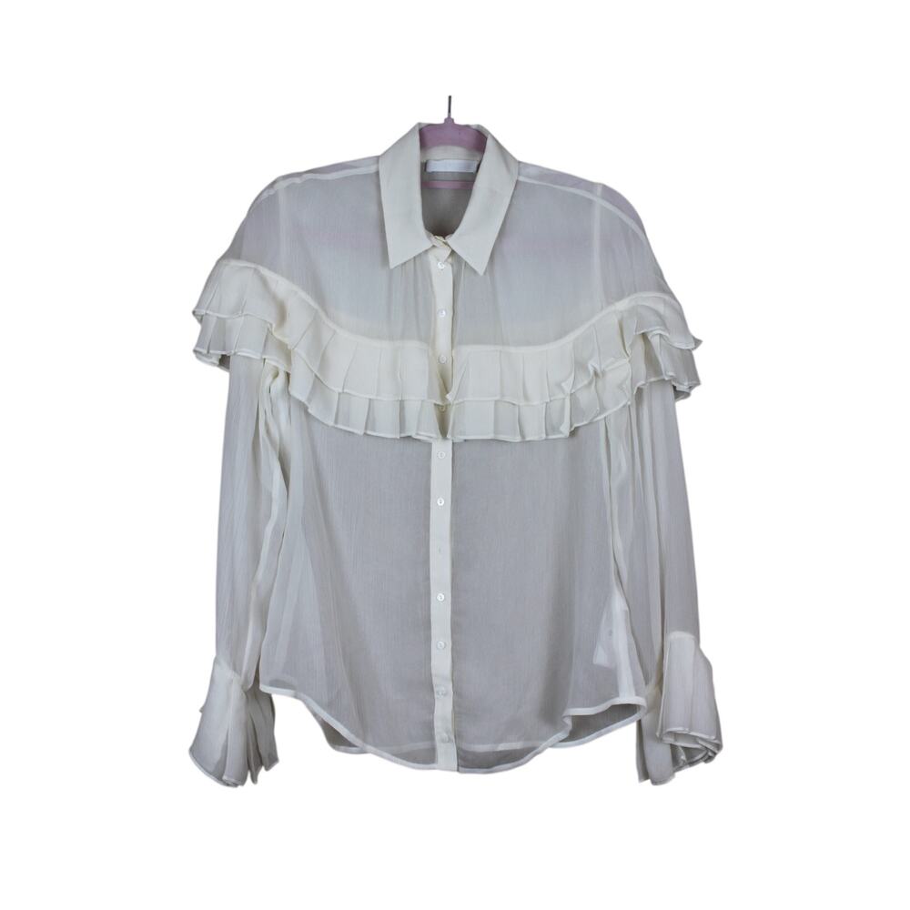 Anne Fontaine Ivory Sheer Silk Georgette Flutter Cape Croquette Soft Blouse Top